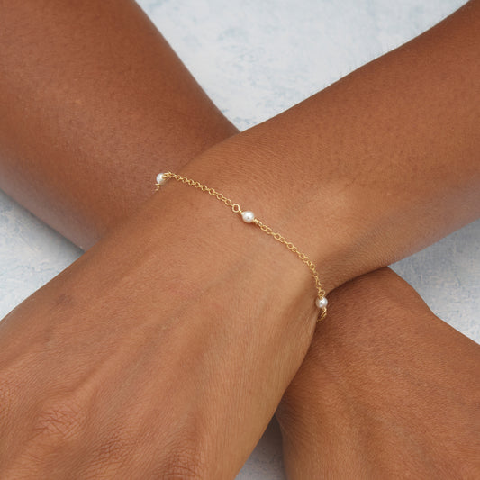 Dainty Gold Fill Pearl Stations Bracelet