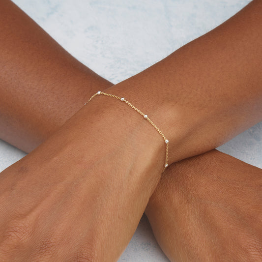Dainty Gold with Silver Beads Satellite Chain Bracelet