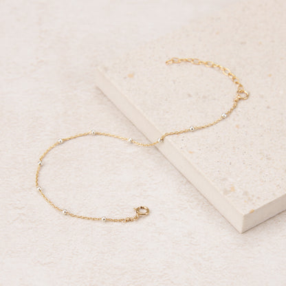 Dainty Gold with Silver Beads Satellite Chain Bracelet