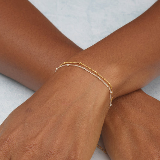 Dainty Gold and Silver Satellite Chain Duo Bracelet