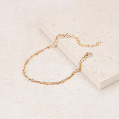 Dainty Gold and Silver Satellite Chain Duo Bracelet