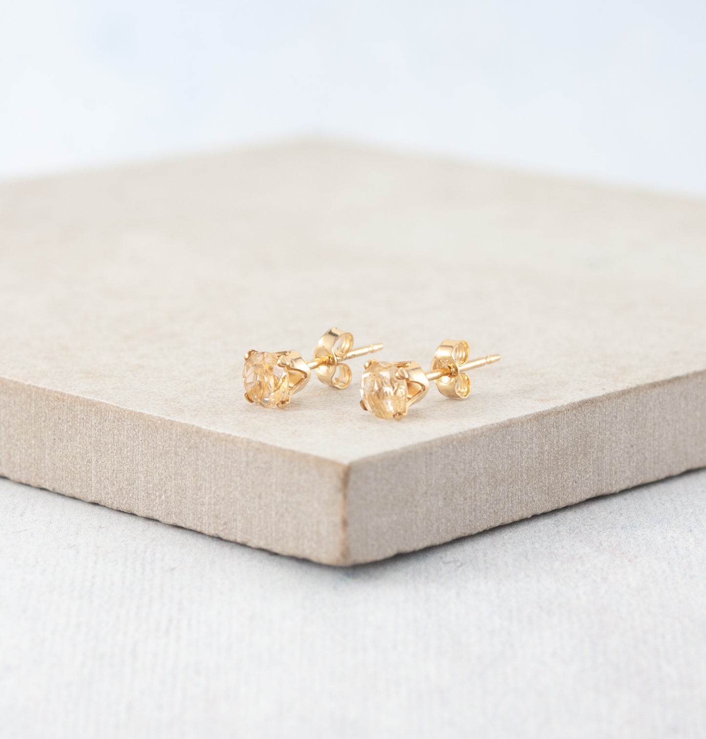 Dainty Golden Rutile Quartz Gemstone Stud Earrings