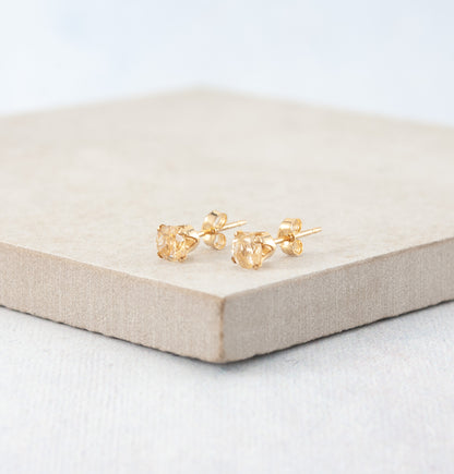 Dainty Golden Rutile Quartz Gemstone Stud Earrings