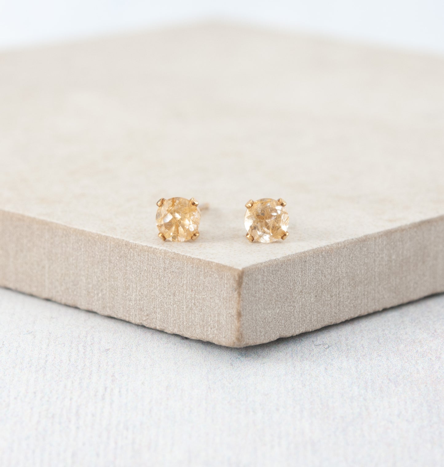 Dainty Golden Rutile Quartz Gemstone Stud Earrings