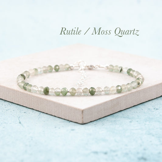 Green Moss / Rutile Quartz Gemstone Bracelet