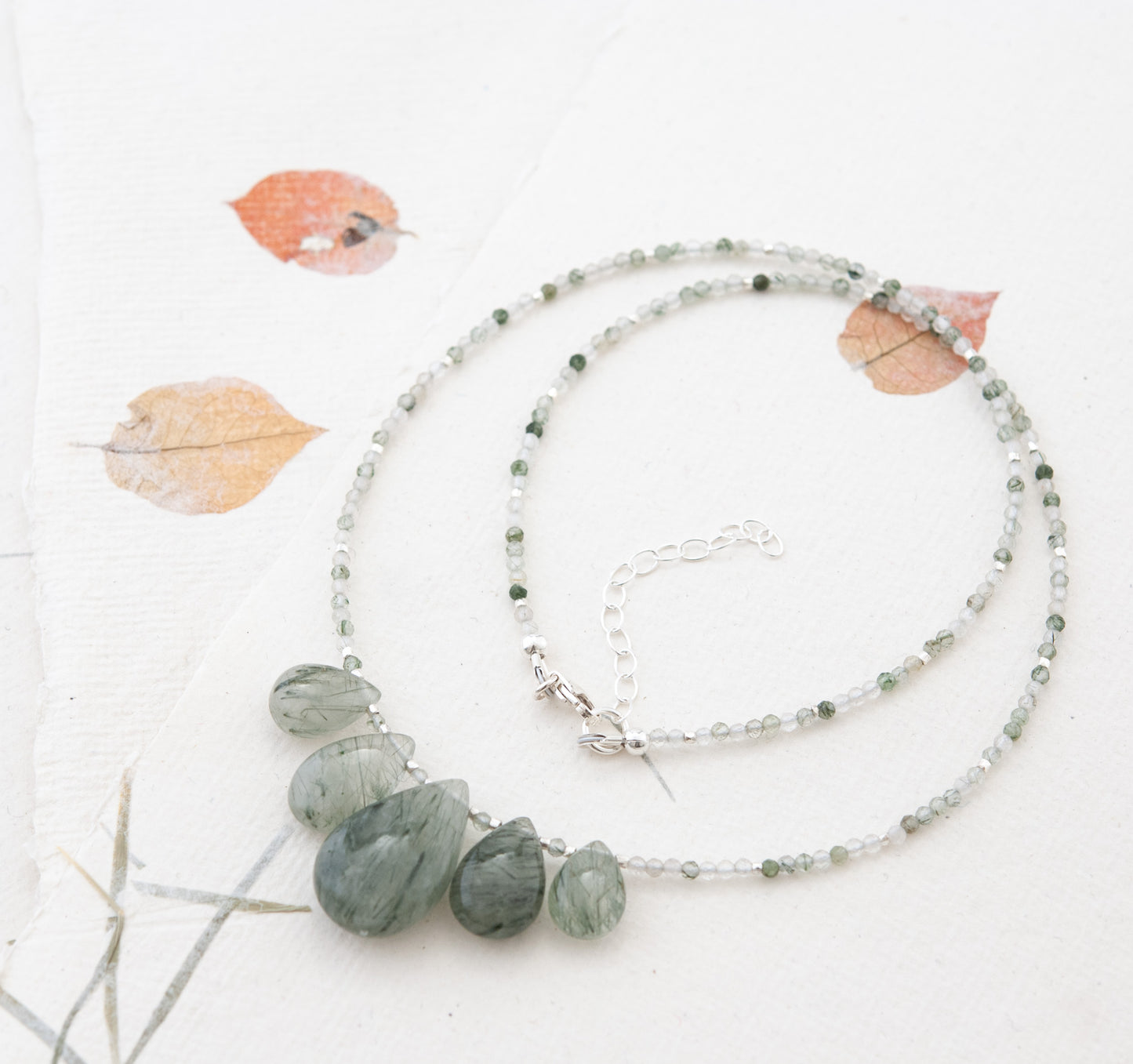 Moss / Green Rutile Quartz Gemstone Necklace