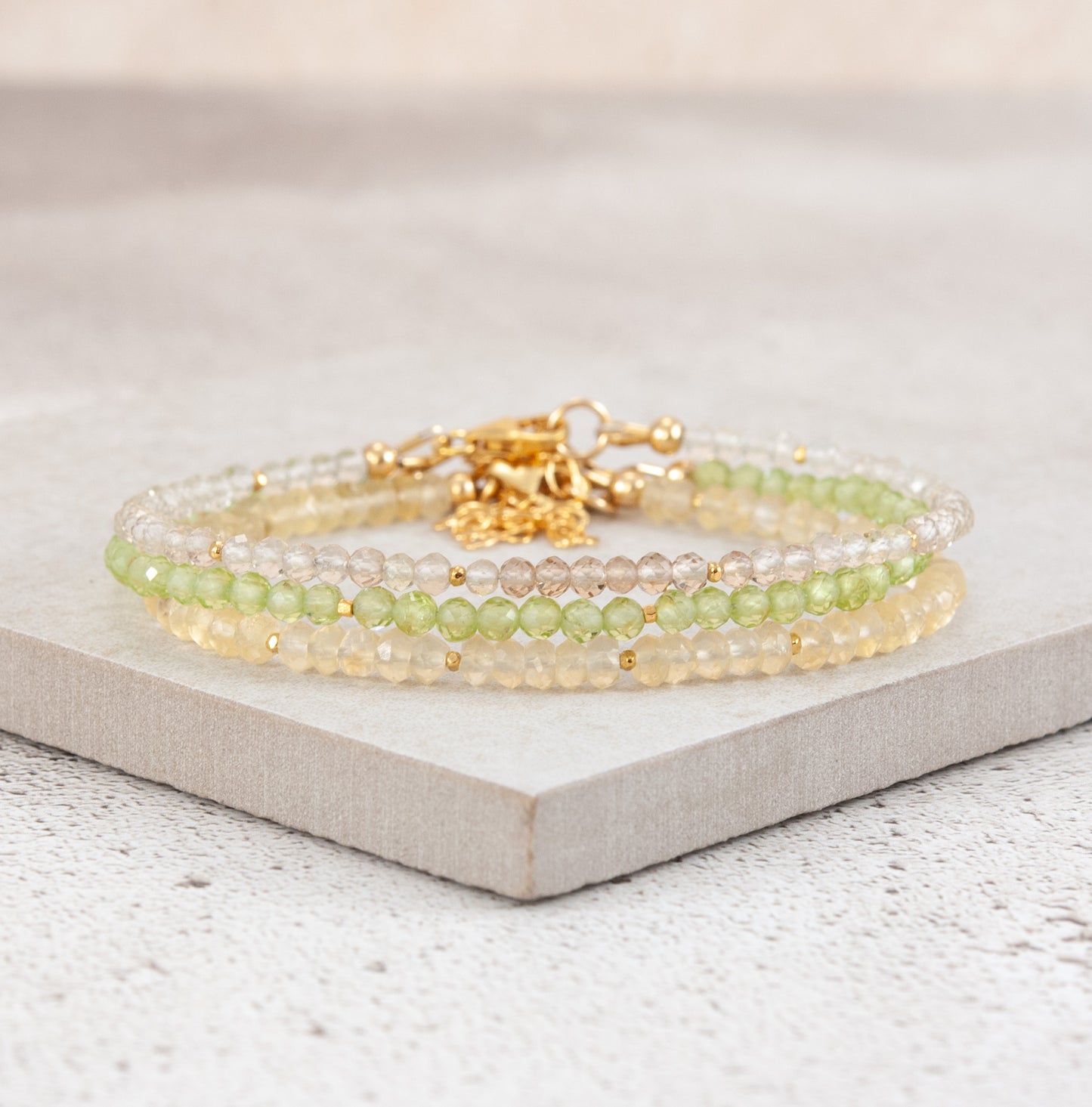 Set Of 3 Dainty Stacking Bracelets (Imperial Topaz, Peridot & Citrine)