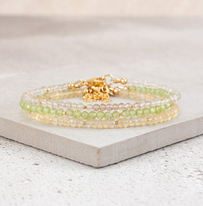 Set Of 3 Dainty Stacking Bracelets (Imperial Topaz, Peridot & Citrine)