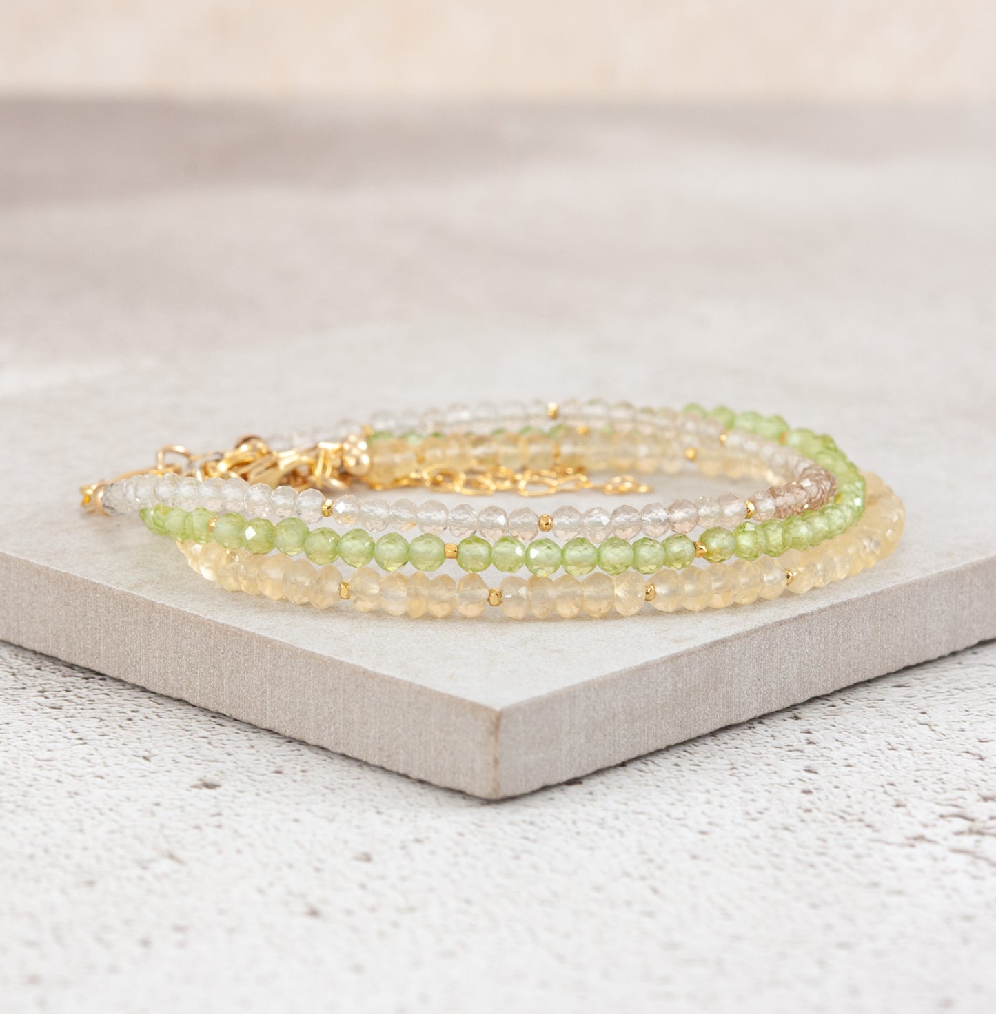 Set Of 3 Dainty Stacking Bracelets (Imperial Topaz, Peridot & Citrine)