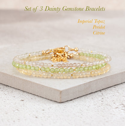 Set Of 3 Dainty Stacking Bracelets (Imperial Topaz, Peridot & Citrine)
