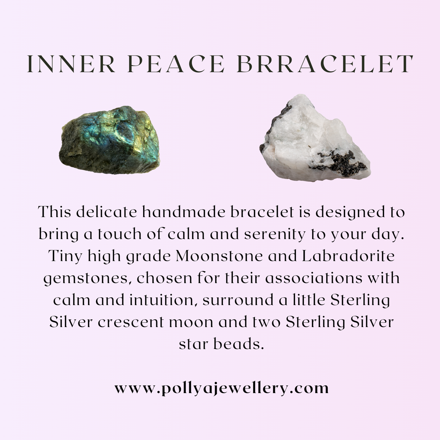Inner Peace Bracelet - Moonstone & Labradorite Gemstones, Sterling Silver Moon & Stars