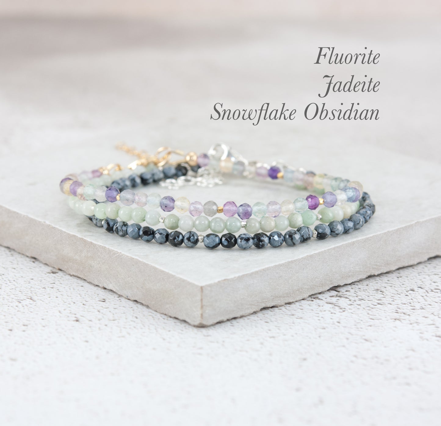 Dainty Snowflake Obsidian Bracelet