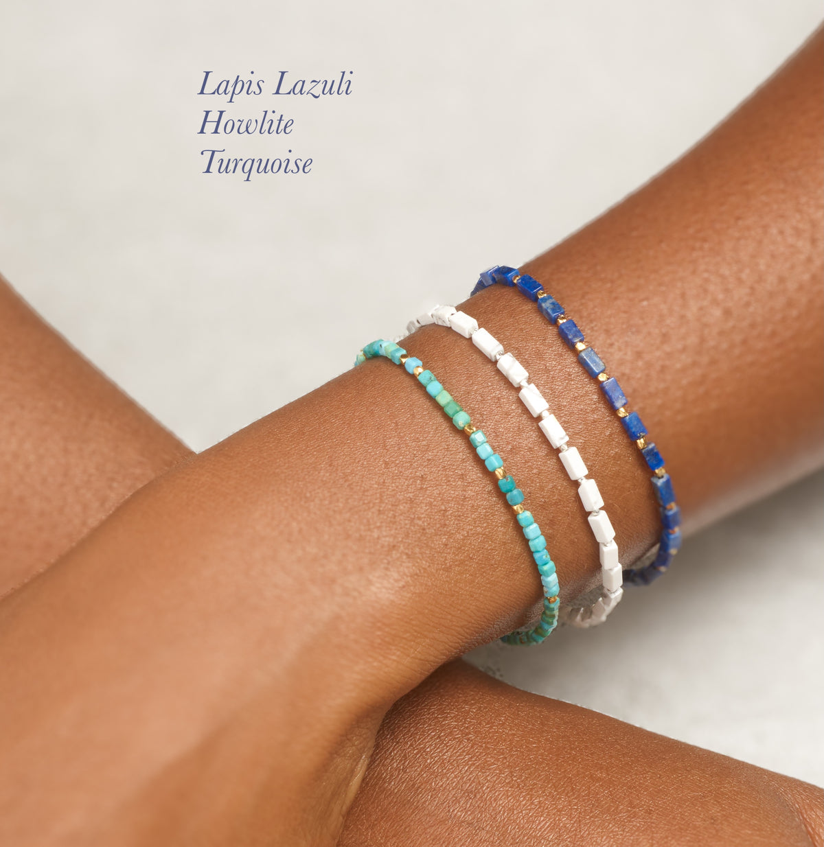 Lapis Lazuli, Turquoise & Howlite Gemstone Bracelets - Set of 3