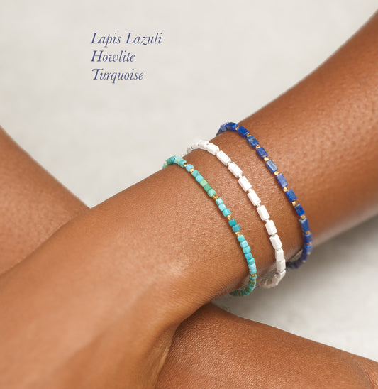 Lapis Lazuli, Turquoise & Howlite Gemstone Bracelets - Set of 3