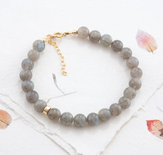 Labradorite & 14k Gold Fill / 925 Sterling Silver Rondelle Gemstone Bracelet