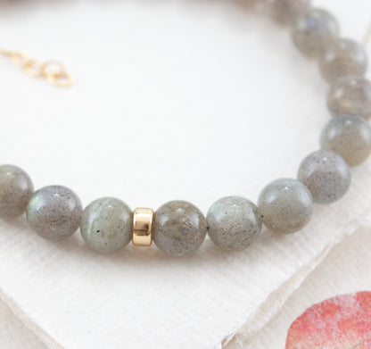 Labradorite & 14k Gold Fill / 925 Sterling Silver Rondelle Gemstone Bracelet