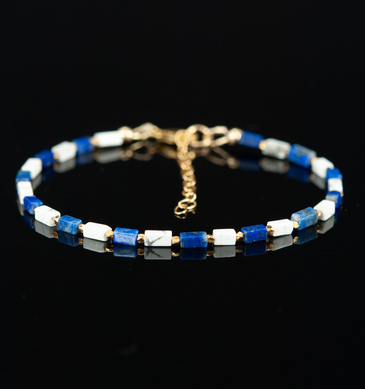 Dainty Lapis Lazuli & Howlite Gemstone Cuboid Bracelet