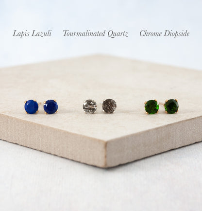 Dainty Lapis Lazuli Gemstone Stud Earrings