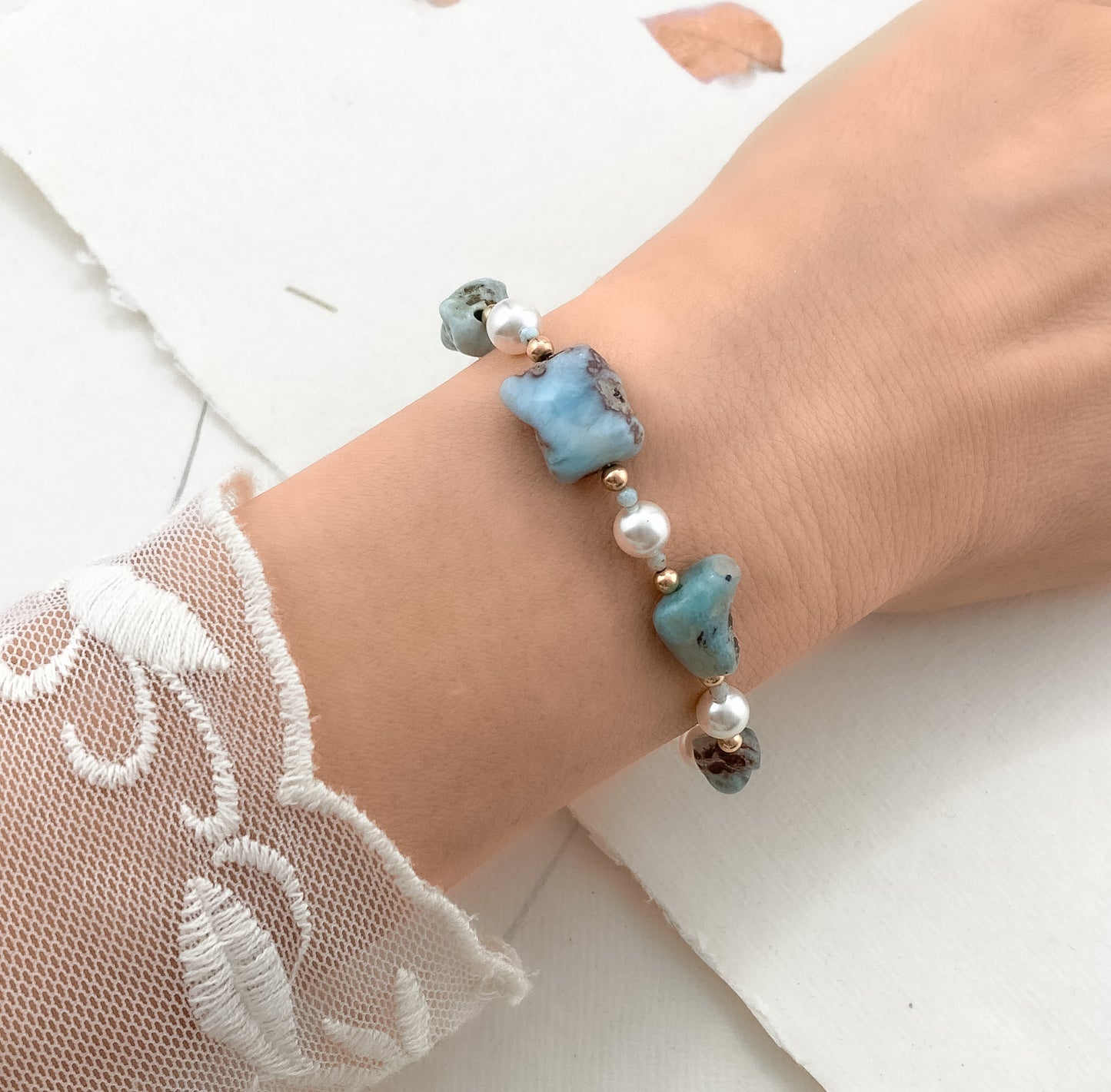 Larimar & Pearl Gemstone Bracelet