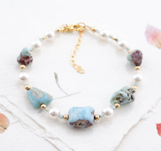 Larimar & Pearl Gemstone Bracelet