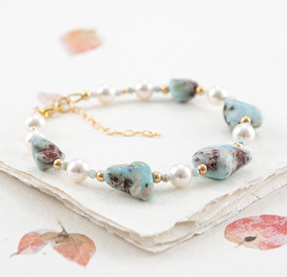 Larimar & Pearl Gemstone Bracelet