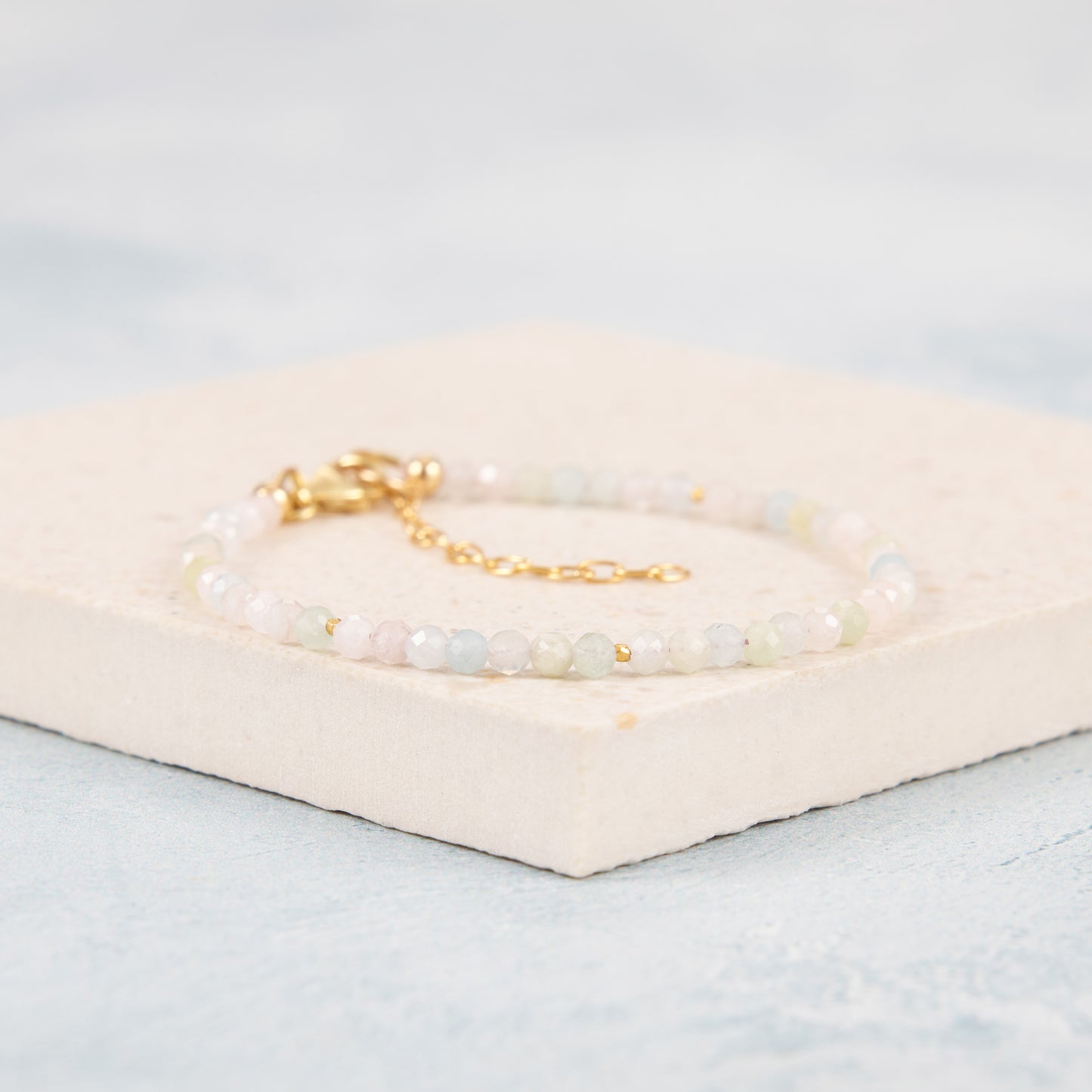 Set Of 3 Dainty Stacking Bracelets (Fine Silver, Morganite & Gold Vermeil)