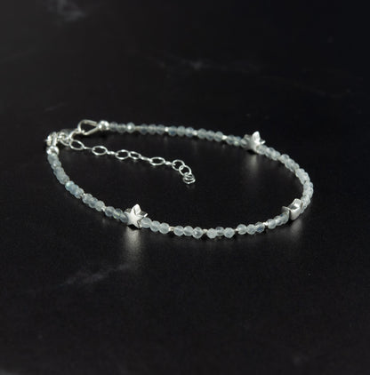 Inner Peace Bracelet - Moonstone & Labradorite Gemstones, Sterling Silver Moon & Stars