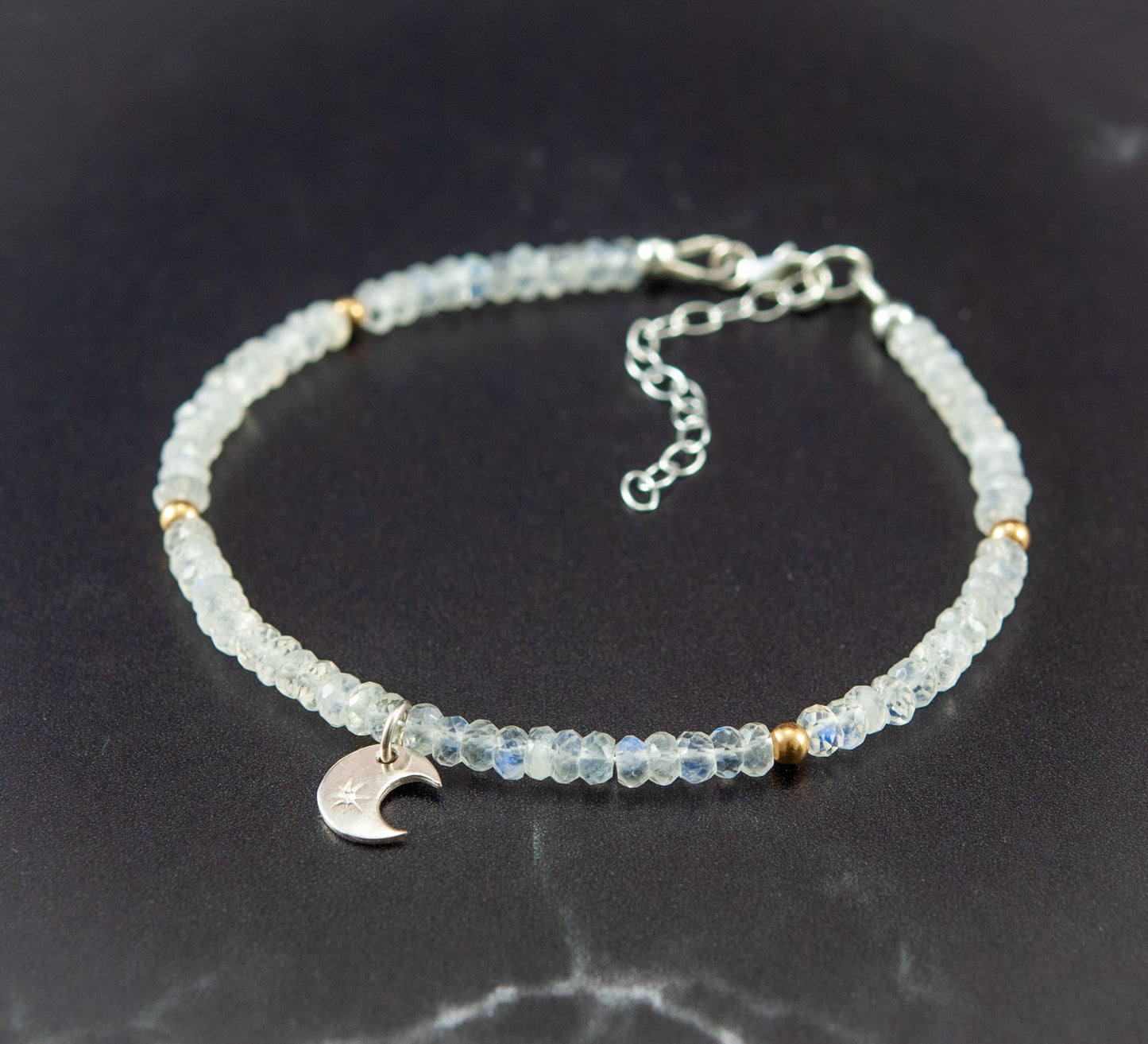 Moonstone & Sterling Silver Moon Charm Bracelet