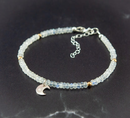 Moonstone & Sterling Silver Moon Charm Bracelet