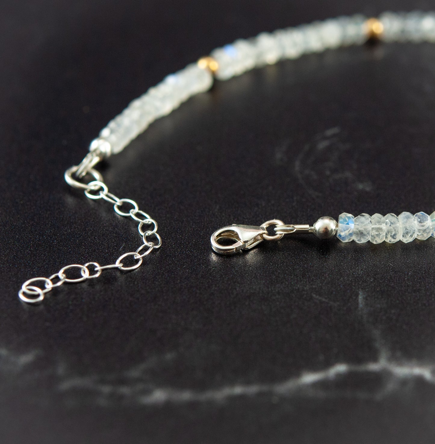 Moonstone & Sterling Silver Moon Charm Bracelet