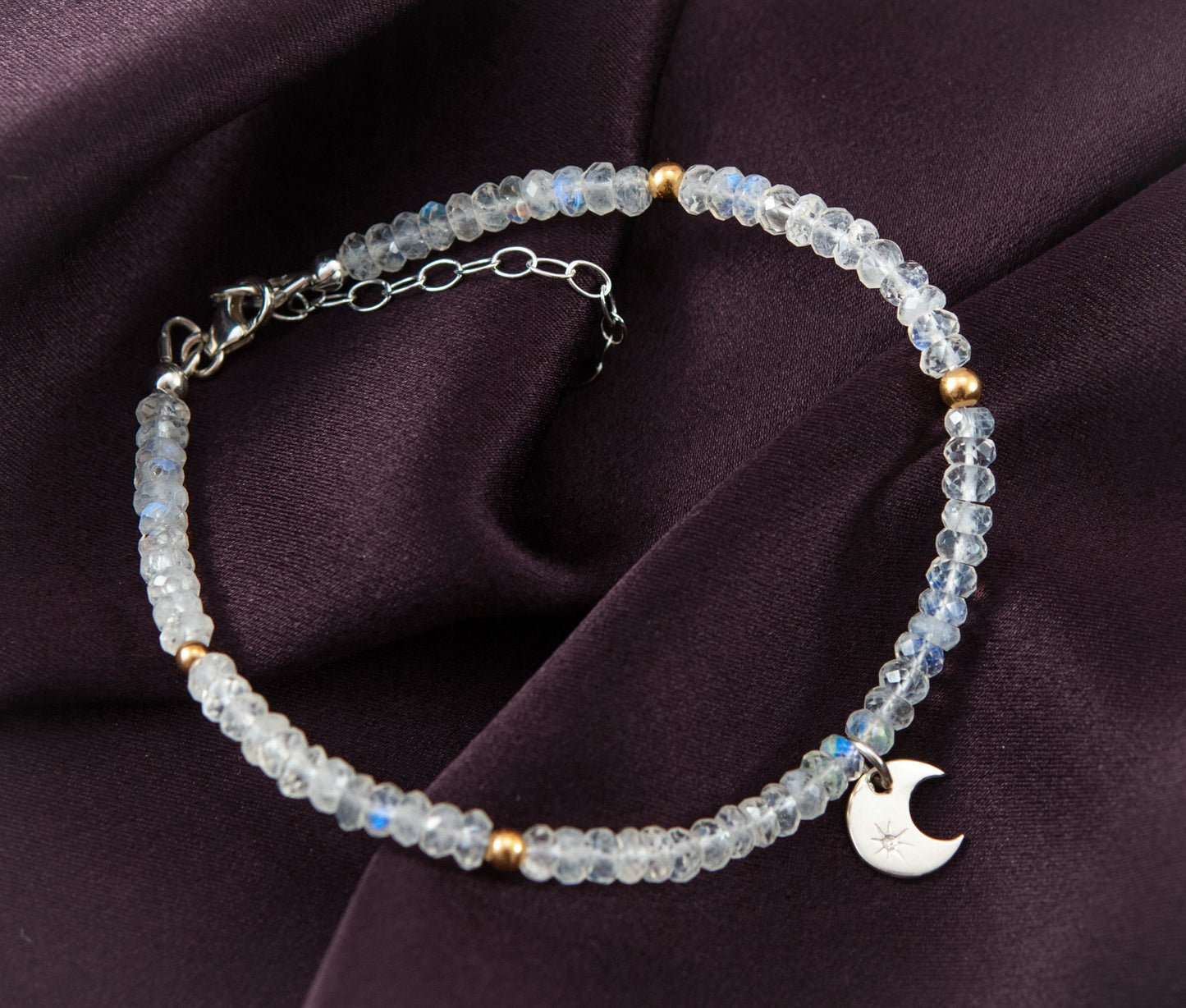 Moonstone & Sterling Silver Moon Charm Bracelet