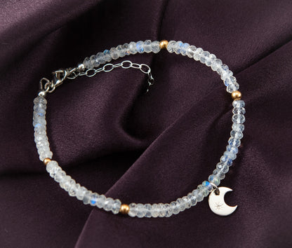 Moonstone & Sterling Silver Moon Charm Bracelet