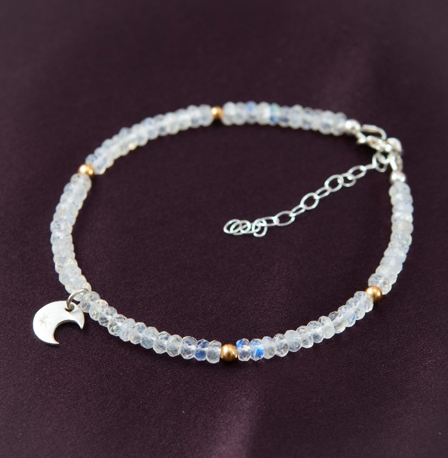 Moonstone & Sterling Silver Moon Charm Bracelet
