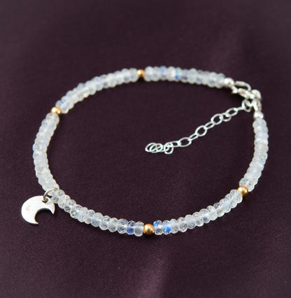 Moonstone & Sterling Silver Moon Charm Bracelet