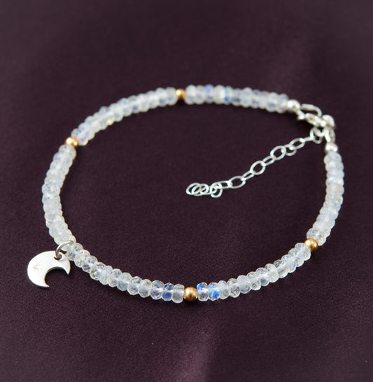 Moonstone & Sterling Silver Moon Charm Bracelet