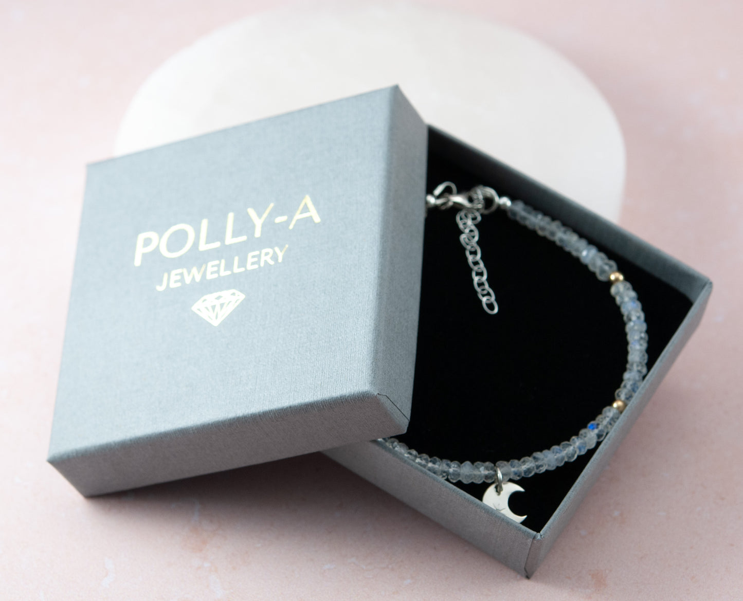Moonstone & Sterling Silver Moon Charm Bracelet