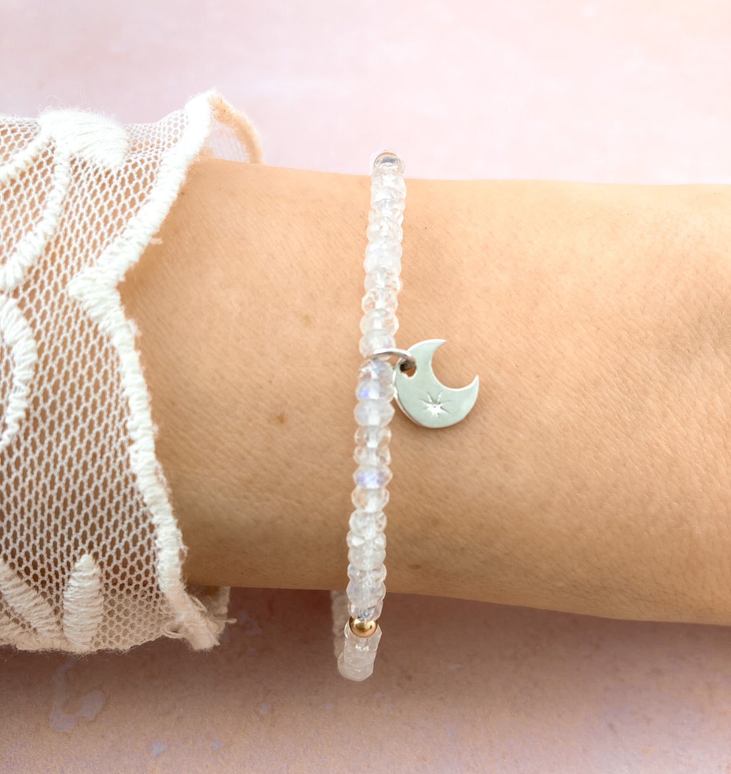 Moonstone & Sterling Silver Moon Charm Bracelet