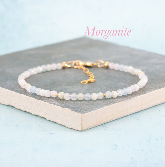 Dainty Multicolour Morganite (Beryl) Gemstone Bracelet (3mm)