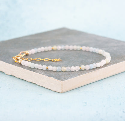 Dainty Multicolour Morganite (Beryl) Gemstone Bracelet (3mm)