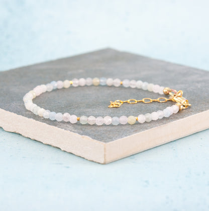 Dainty Multicolour Morganite (Beryl) Gemstone Bracelet (3mm)