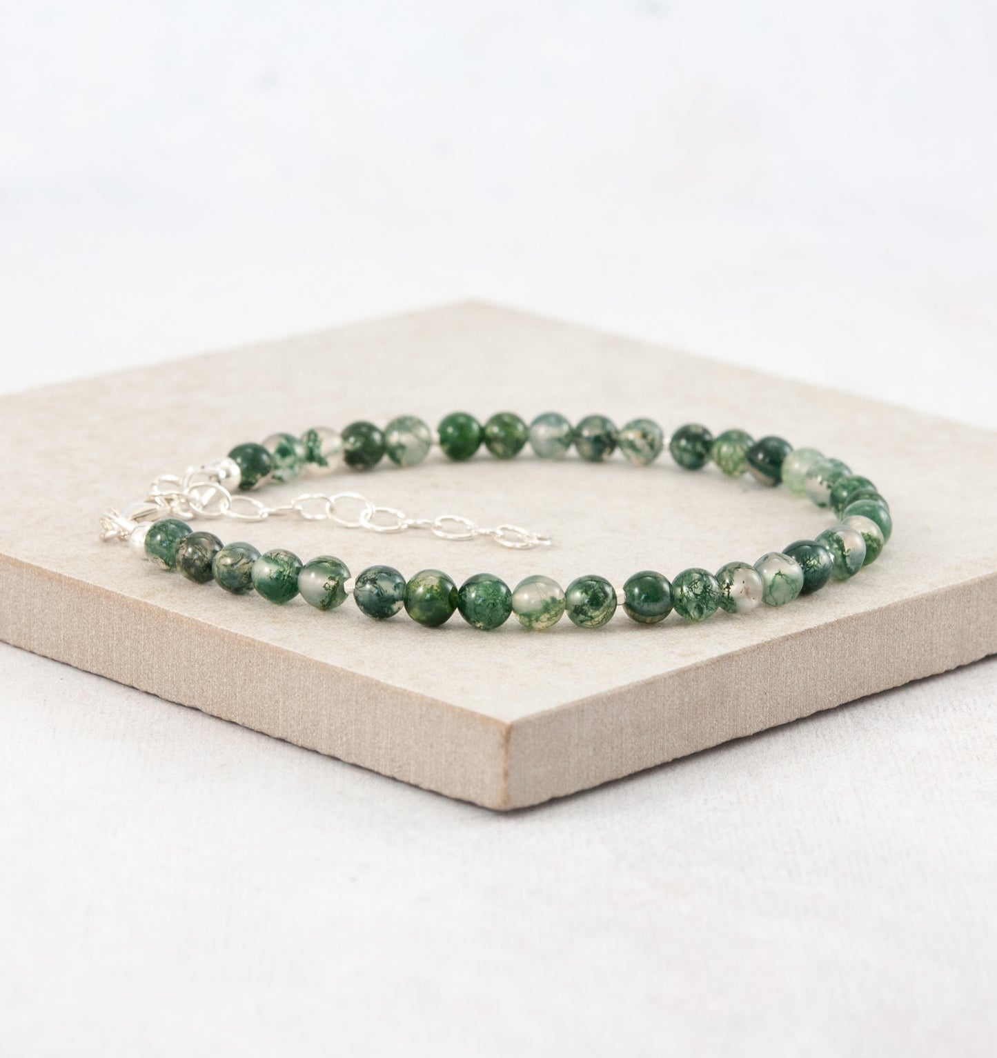 Moss Agate Gemstone Bracelet (4mm)