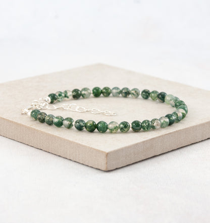 Moss Agate Gemstone Bracelet (4mm)