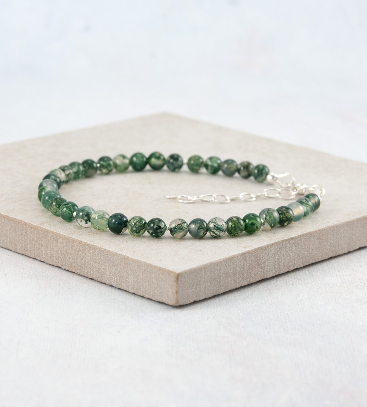 Moss Agate Gemstone Bracelet (4mm)