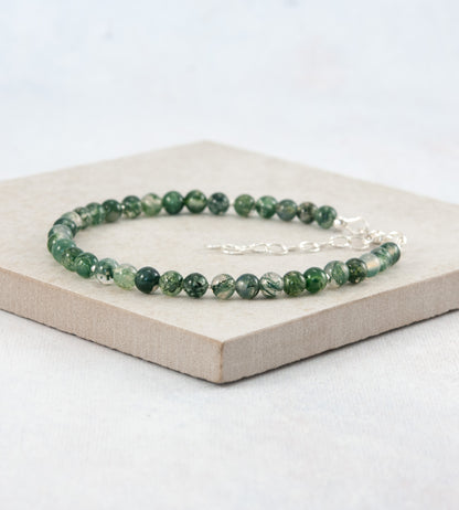 Moss Agate Gemstone Bracelet (4mm)