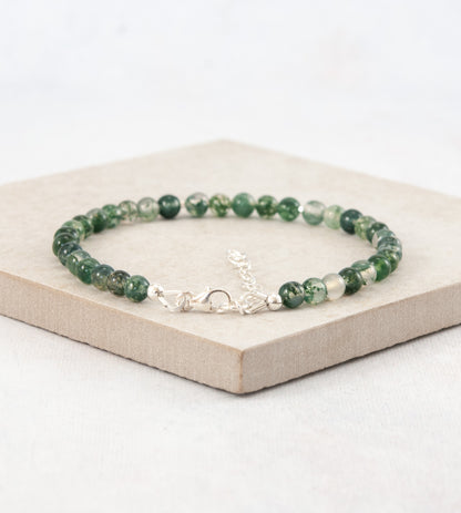Moss Agate Gemstone Bracelet (4mm)