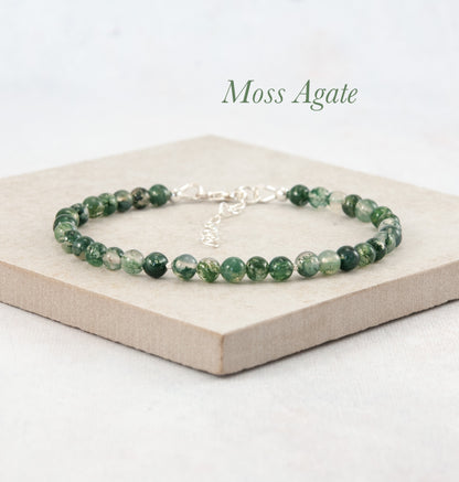 Moss Agate Gemstone Bracelet (4mm)