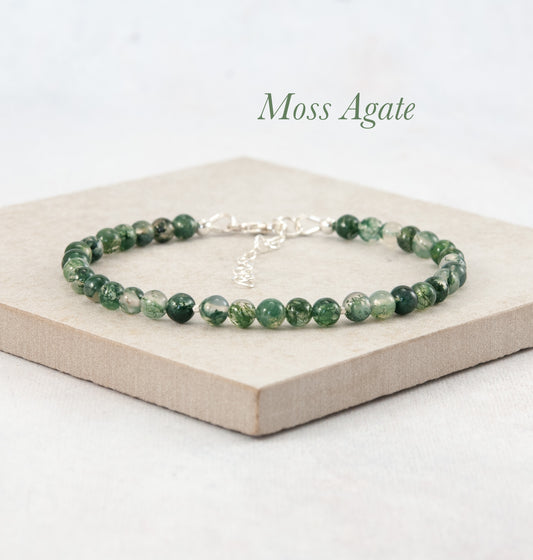 Moss Agate Gemstone Bracelet (4mm)