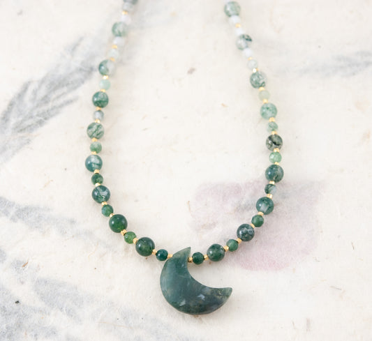Moss Agate Moon Necklace
