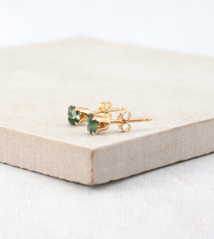 Dainty Moss Agate Gemstone Stud Earrings