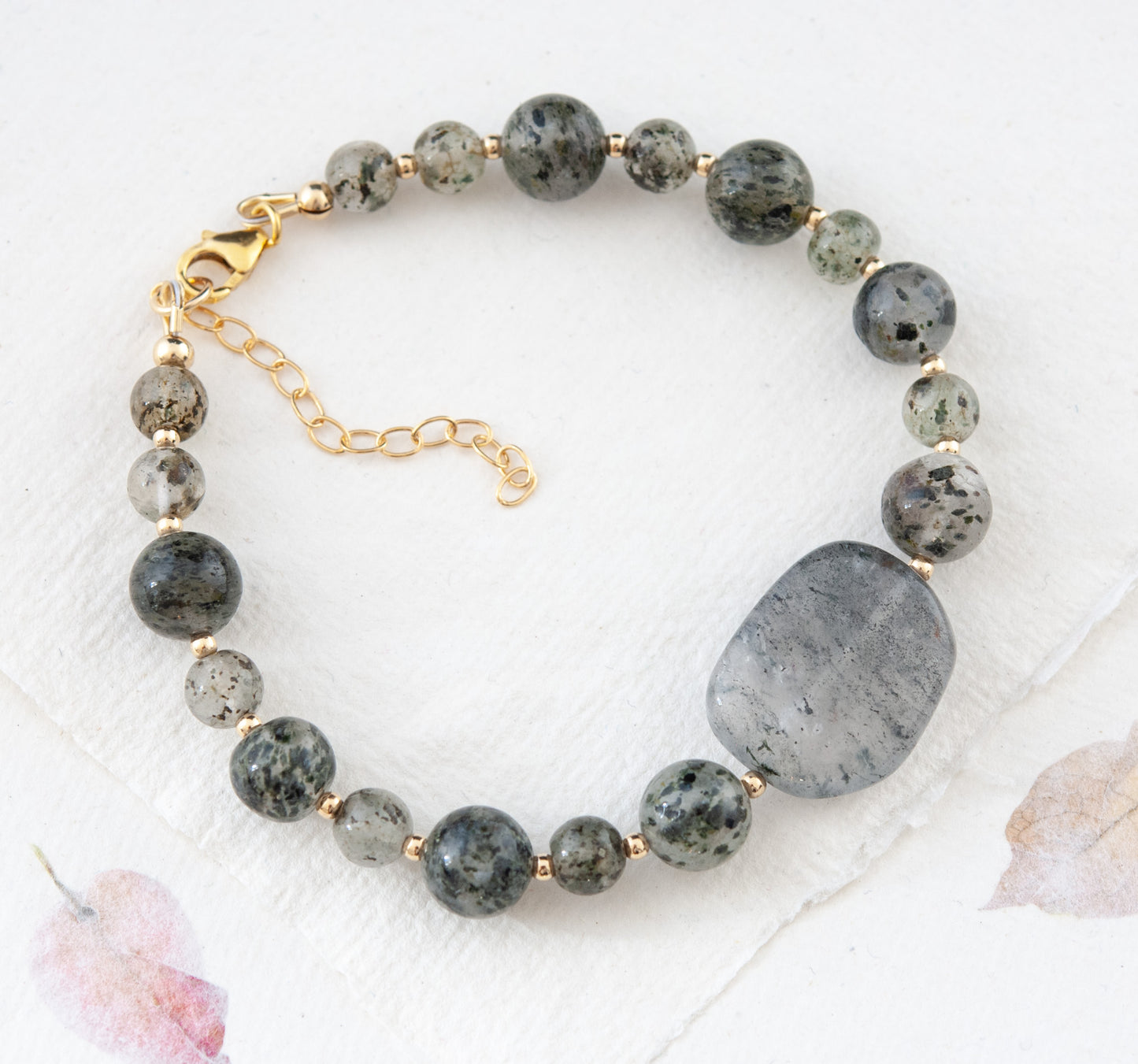 Moss / Green Rutile Quartz Gemstone Statement Bracelet